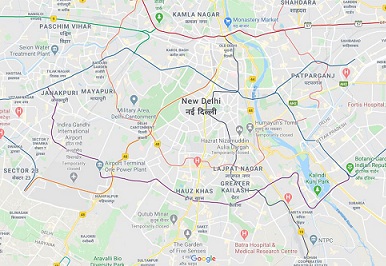 Road distance map from Delhi to Bareilly